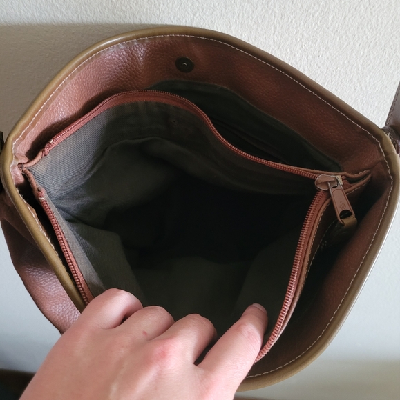 Vtg true brown pebbled leather well stitched western adjustable crossbody bag - Picture 9 of 13